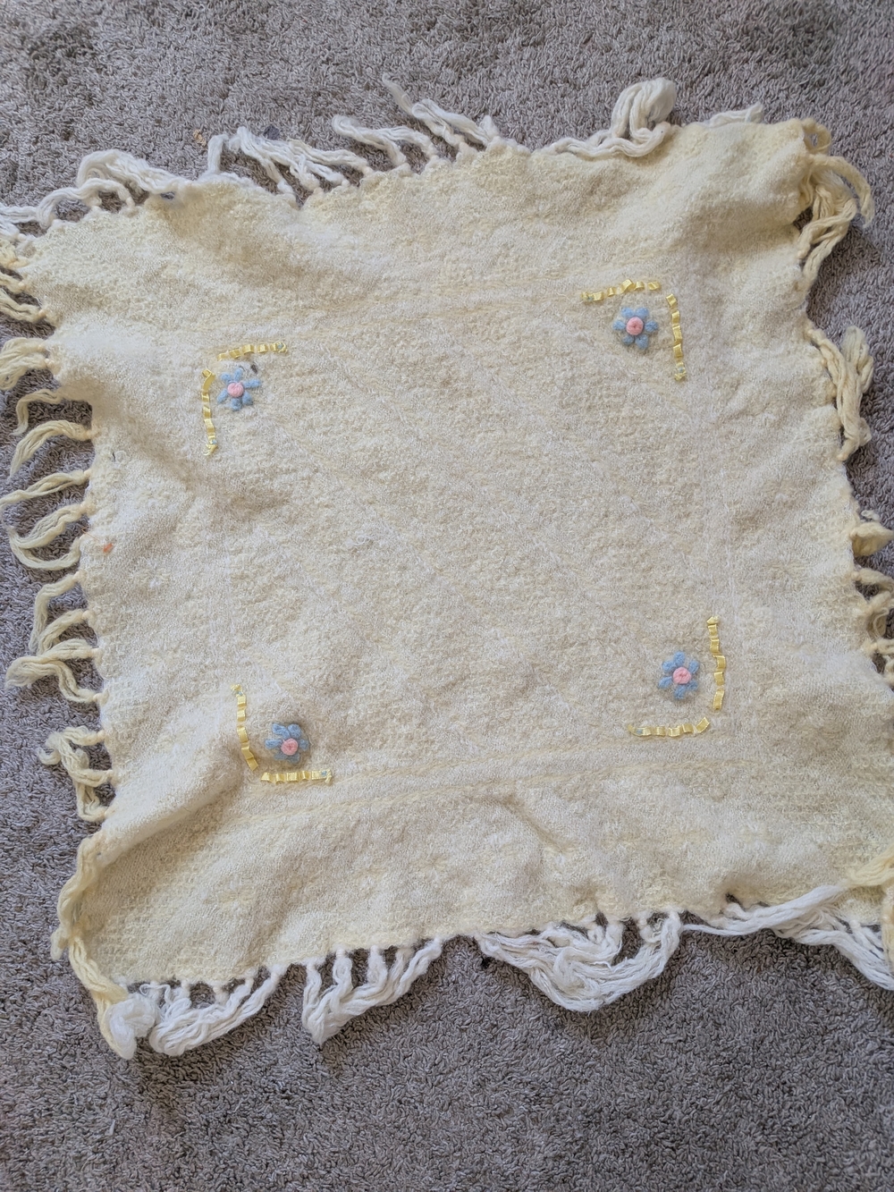 Cream Fringe Accent Throw with Pastel Floral Embroidery